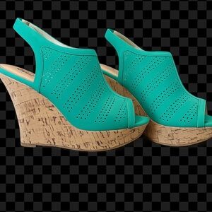 Cato Green Cork Wedge Sandals Peep Toe Slingback Size 8